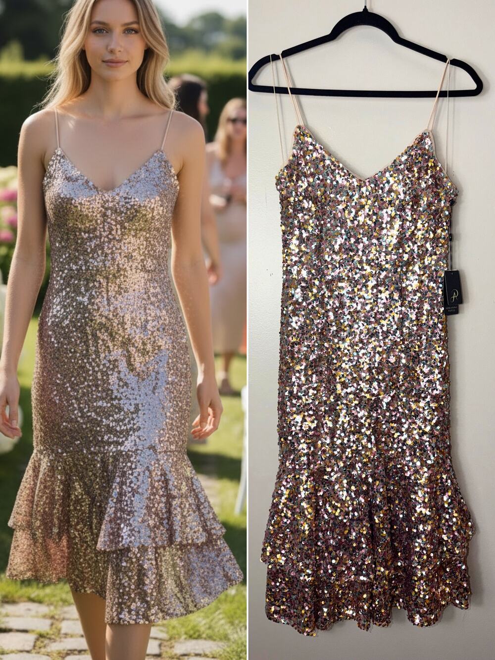 Adrianna Papell NWT Dress 4 Sequin Pink Cocktail Party Tiered Wedding Guest